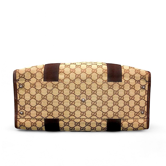 M GUCCI GG Monogram Brown Leather Rolled Top Handle Oversized Laptop Tote Bag - Picture 15 of 17